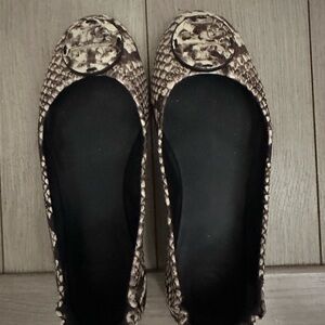 Tory Burch Black and Brown Flats with Snakeskin Pattern